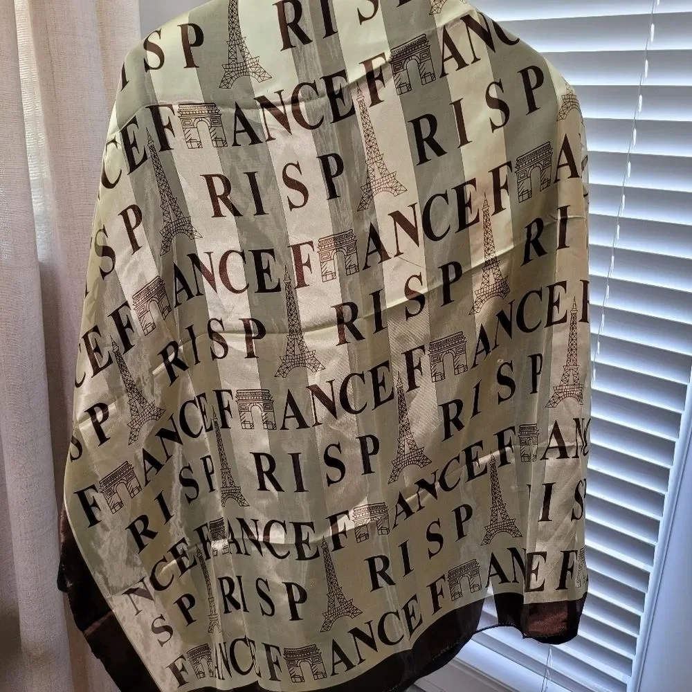 Paris France Eiffel Tower Square Scarf Parisian Chic French Girl Neck Hair Scarf